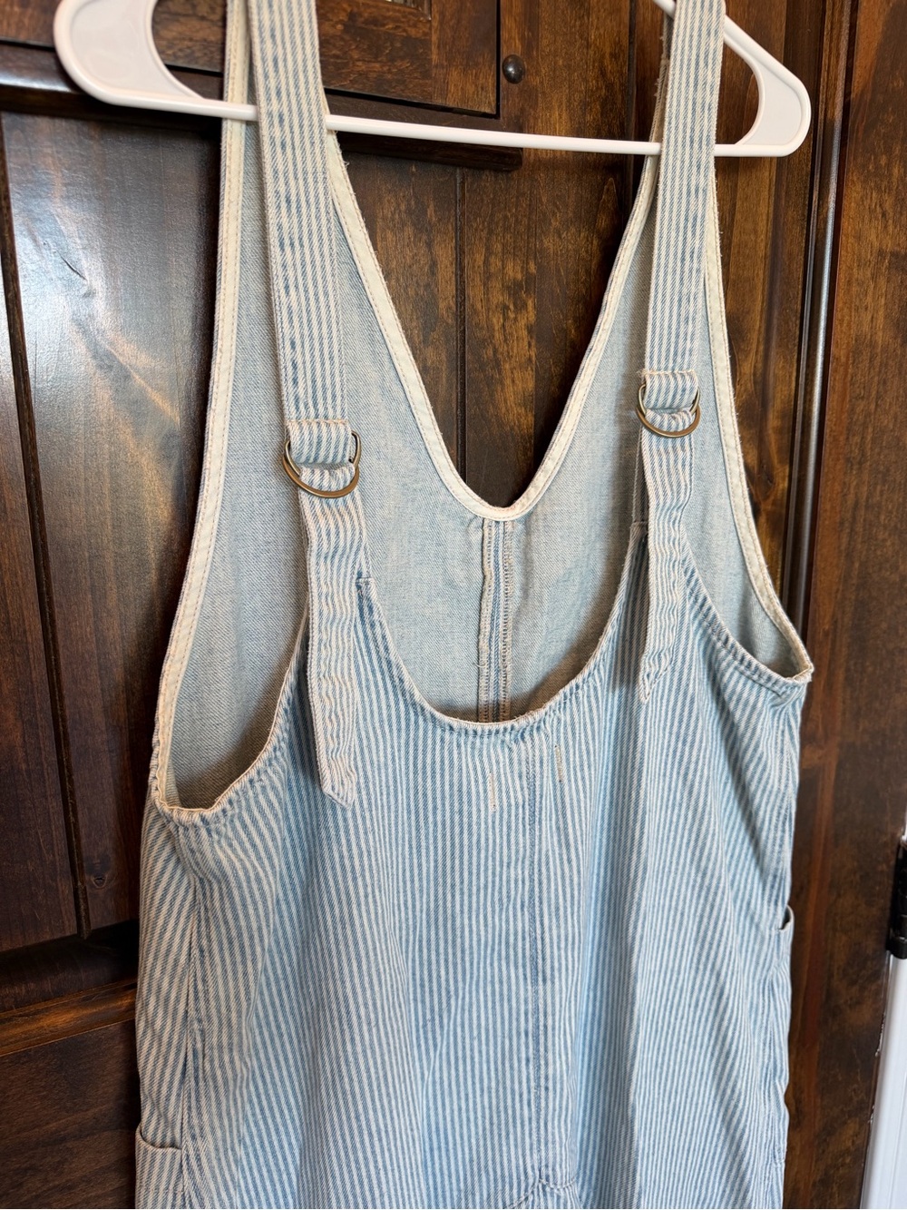 Free People Light Blue and White Striped Cotton Overalls Jumpsuit - Picture 4 of 8